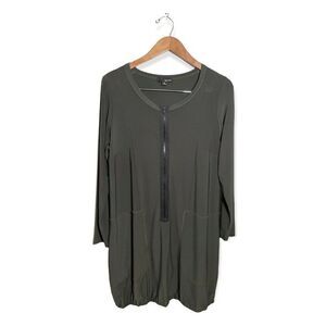 Sun Kim Jersey‎ Zip Front Bubble Hem Tunic Top Medium Stretch Pockets Lagenlook